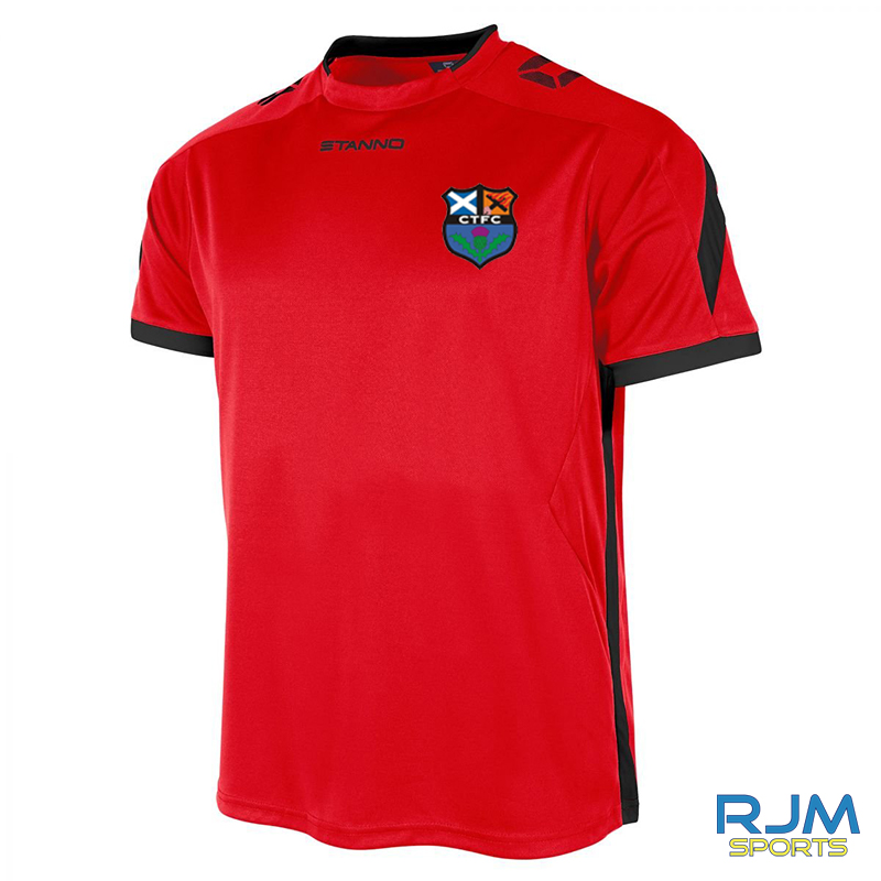 Callander Thistle FC Stanno Drive Short Sleeved Away Shirt Red Black