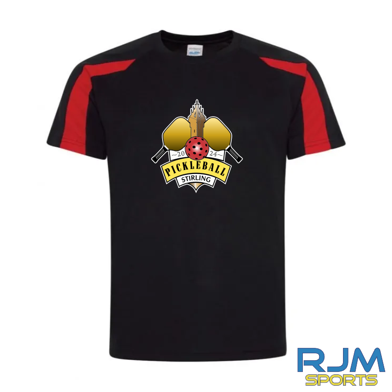 Pickleball Stirling AWDis Cool Contrast Wicking T-Shirt Large Logo Black/Red